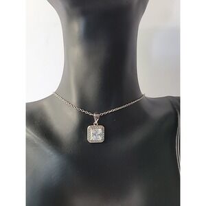 Vintage JCM Necklace Chain Silver Tone Pendant Crystals Square Silver Tone
